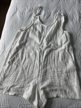 Volcom White Tie-Shoulder Gauze Romper
